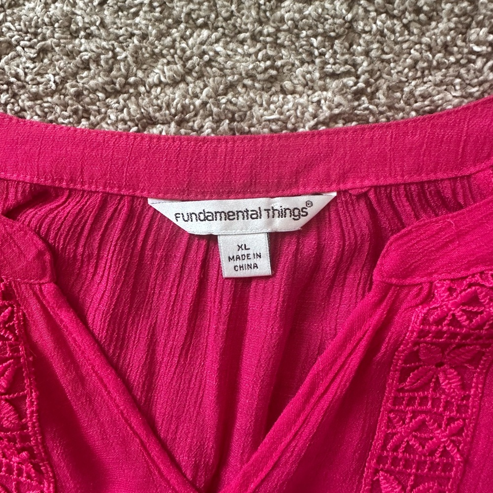 Vibrant Pink Relaxed 3/4 Sleeve Embellished Blouse - Picture 3 of 5